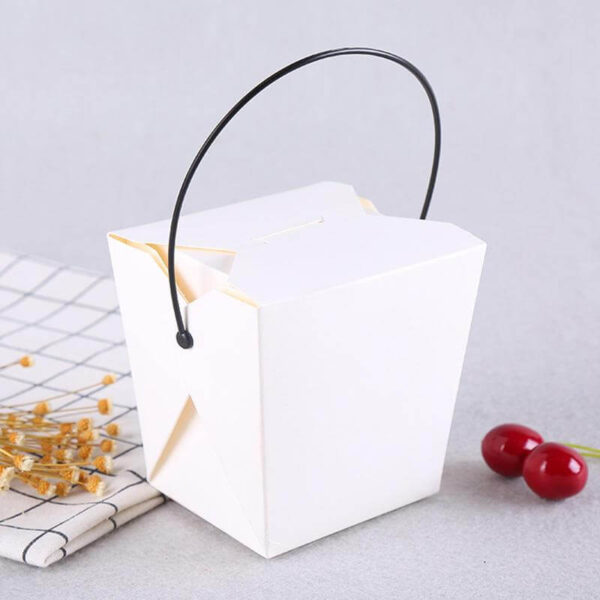 custom printed disposable kraft food disposable paper take away noodle box with handle 4