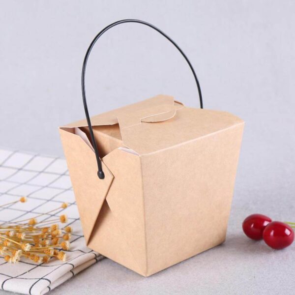 custom printed disposable kraft food disposable paper take away noodle box with handle 5