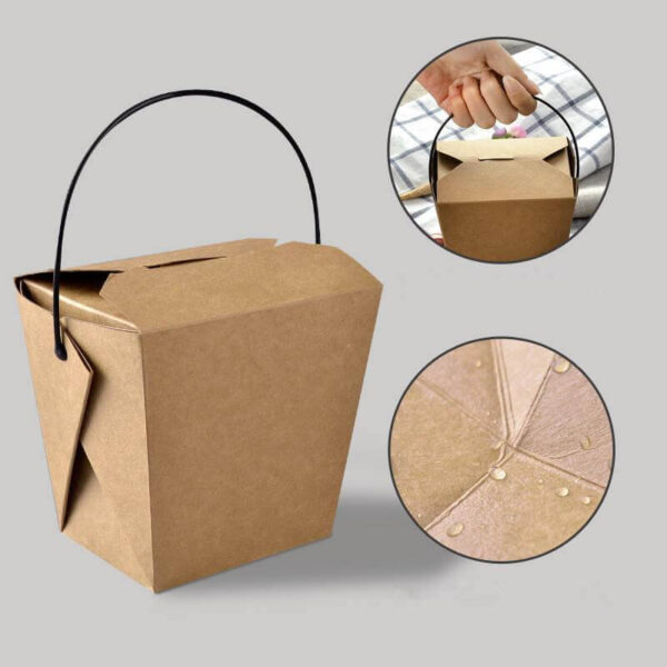 custom printed disposable kraft food disposable paper take away noodle box with handle 6