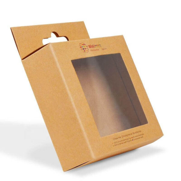 free sample hot selling eco friendly brown kraft paper packaging hanger folding box with pvc window 3