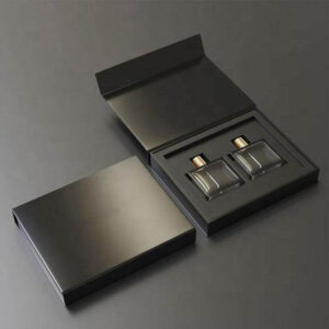 luxury black hard paper cosmetic packaging box custom logo print foldable rigid cardboard essential oil perfume bottle gift box 5