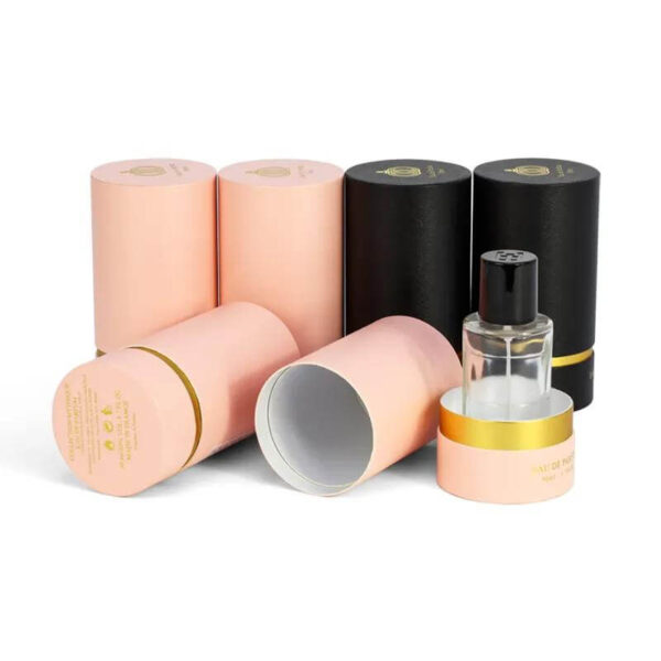 custom essential oil tubes packaging boxes paper tube gold foil black perfume cylinder packaging 2