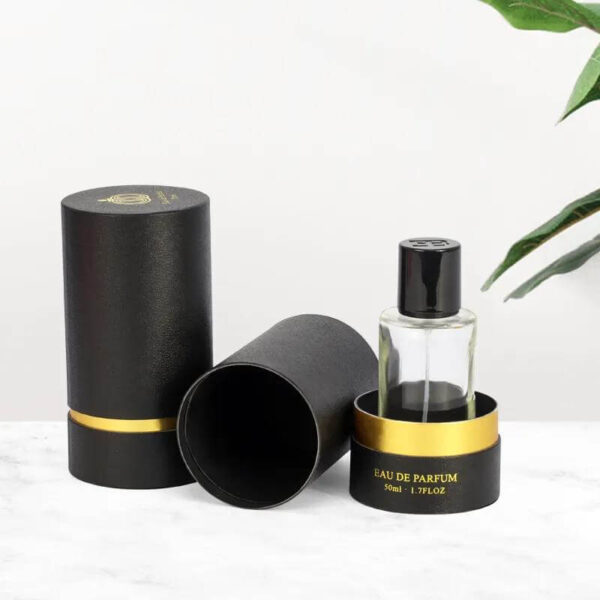 custom essential oil tubes packaging boxes paper tube gold foil black perfume cylinder packaging 3