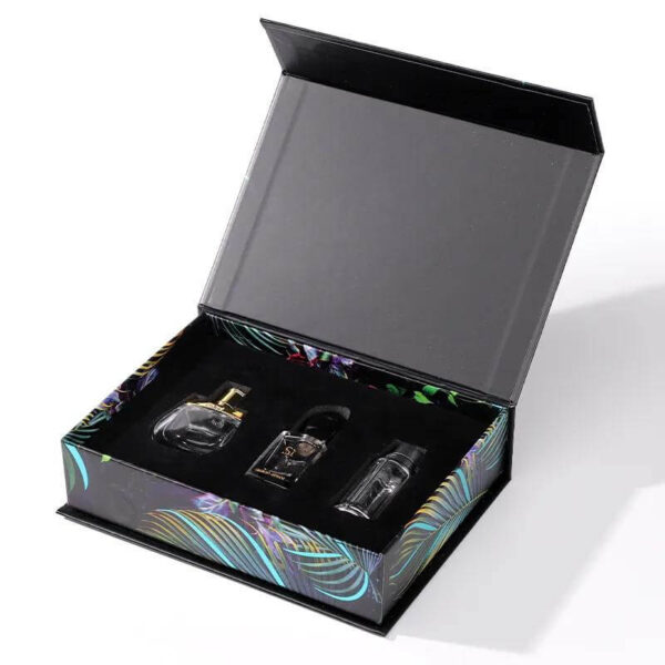 luxury perfume gift boxes with factory made hardcover cardboard paper packaging box black rigid magnetic gift box 3