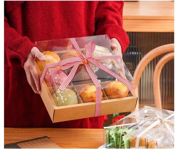 9 compartiments 10 inch 11.5 inch square cake cupcake bread doughnut fruit gift white kraft cookie bakery box with clear lid