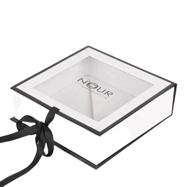 emballage en carton blanc avec logo personnalisé boîte cadeau en papier pliable avec fenêtre transparente 1