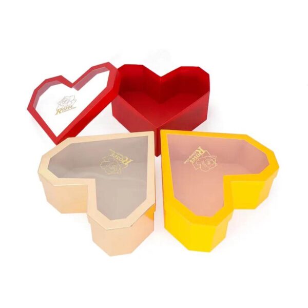 3pcs set flower red heart shape gift box for wedding party preserved rose flower gift box with pvc window 5