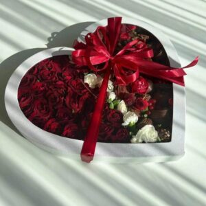 big cardboard charcuterie sweet treat chocolate strawberry heart shaped gift box with clear window 1