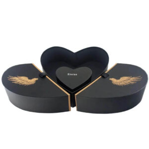 black color ribbon tie open design custom jewelry ring packing heart shaped box 1