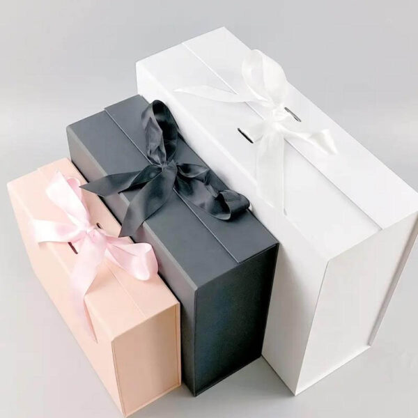 cardboard gift box luxury box with changeable ribbon and magnetic closure folding big gift boxes set 2