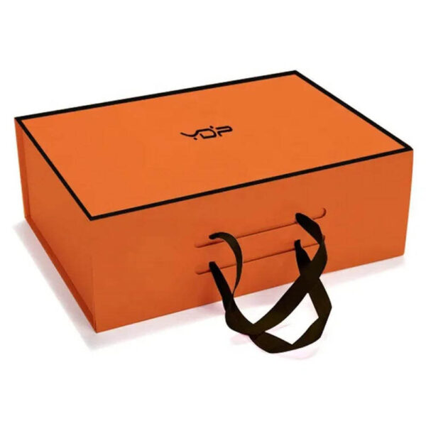 custom box with logo luxury magnetic printing portable folding box paper rigid gift box packaging with ribbon handle 2