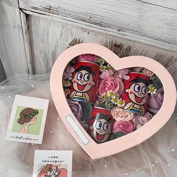 emballage personalizado vacío cartón de embalaje en forma de corazón cajas de papel de regalo con ventana transparente de pvc en la tapa de flores de regalo 3