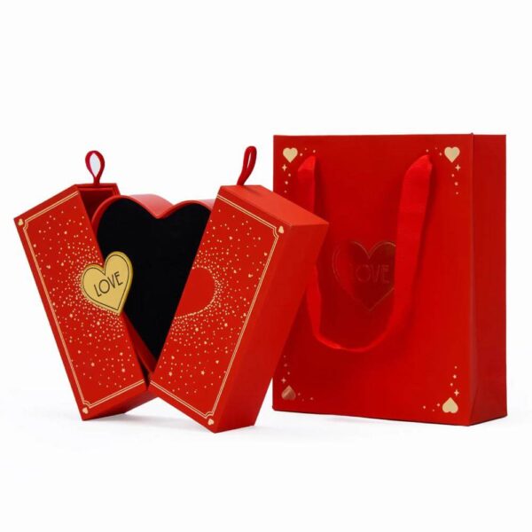 deluxe custom valentine birthday gifts packaging rigid box red double door heart shaped jewelry gift box 2