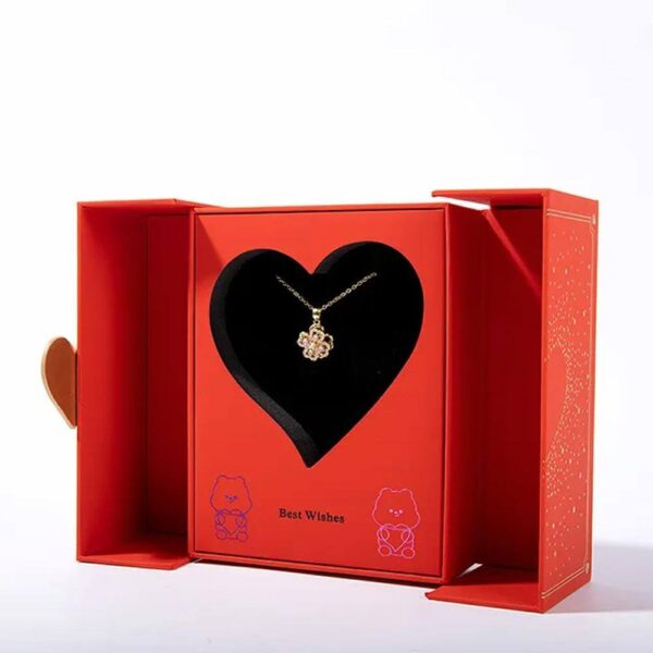 deluxe custom valentine birthday gifts packaging rigid box red double door heart shaped jewelry gift box 6