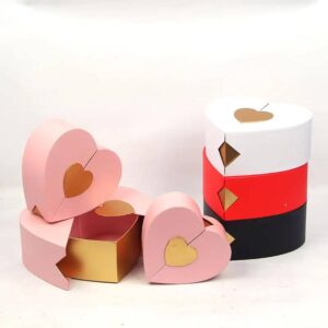 luxury printing custom design cardboard cake and flowers surprise heart shape packaging gift flower box mother's day 3pcs set 1