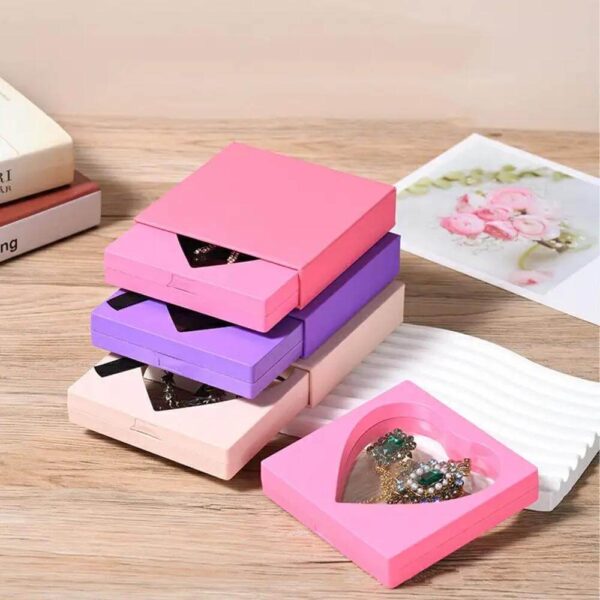 new design custom logo 3d floating heart shape recyclable pet film jewelry box plastic material gift box 2