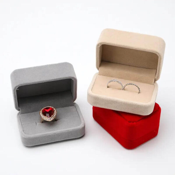 boîte à bijoux en velours de forme carrée double boîte de rangement pour bagues de mariage présentoir cadeau emballage 2