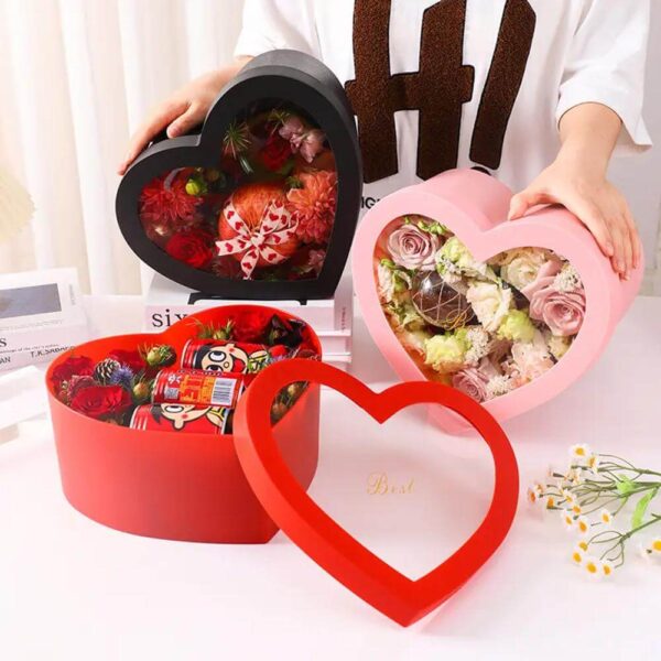 valentine's day heart set 2 transparent window flower gift box with stamping love rose fruit bouquet wrapping box 2