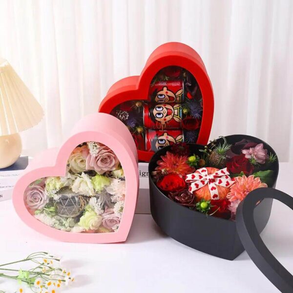 valentine's day heart set 2 transparent window flower gift box with stamping love rose fruit bouquet wrapping box 5