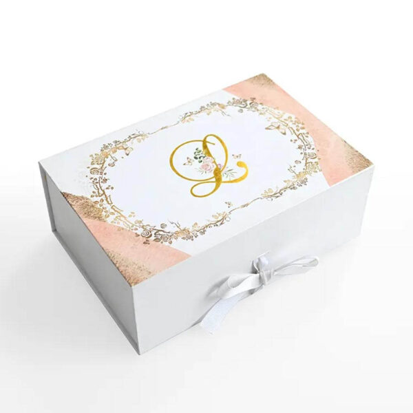 bianco personalizzato logo premium carta regalo di cartone magnetico pieghevole scatola di imballaggio per il vestito con nastro 2