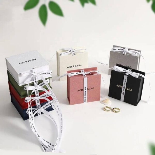 wholesale cardboard paper jewellery boxes custom logo flap jewelry box with ribbon necklace ring jewelry gift box 2