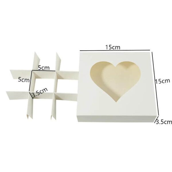 wholesale unique paper gift box with divider and clear heart shape window for packaging macarons chocolate candy diwali sweet 4