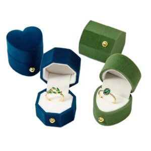 creative design octagon heart shaped packaging case flocking velvet jewelry ring box 1