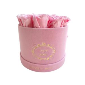 boîte cadeau en daim ronde avec rose éternelle personnalisée fleurs fleuriste maman rose velours fleuri boîte à chapeau 1