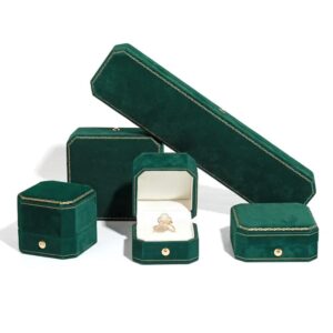 custom logo luxury velvet jewelry storage box set dark green ring organizers for necklace and earrings 1