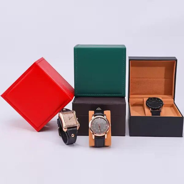 custom logo smart watch gift box luxury pu leather and white wire sewing watch packing box high end square single watch case 4