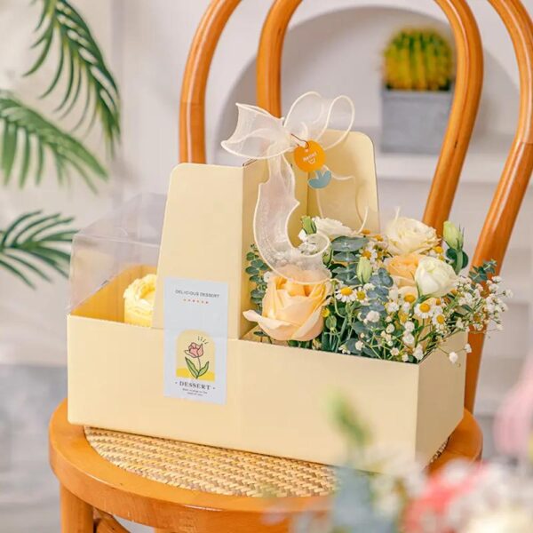 custom size wedding flower decorative packaging gift box fancy recyclable portable transparent yellow mini flower cake box 2