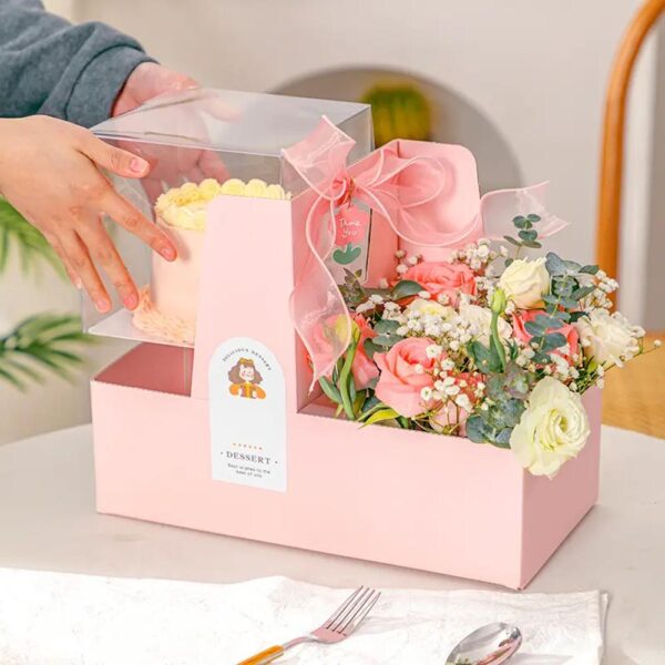 custom size wedding flower decorative packaging gift box fancy recyclable portable transparent yellow mini flower cake box 4