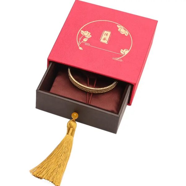 custom tassels style bracelets wood leather gold bangle organizer boxes luxury jewelry packaging box with fringed strings 4