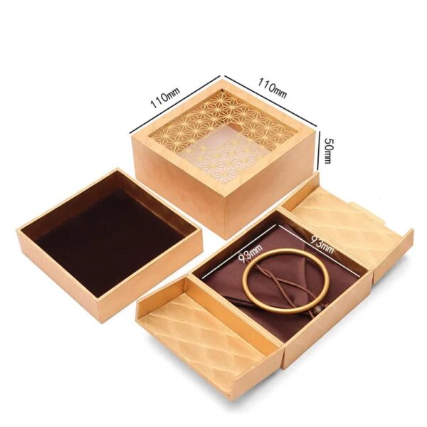 custom tassels style bracelets wood leather gold bangle organizer boxes luxury jewelry packaging box with fringed strings 5