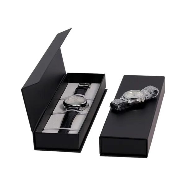 custom logo luxury packaging watch box display black magnet watch gift case for travel watch boxes 1