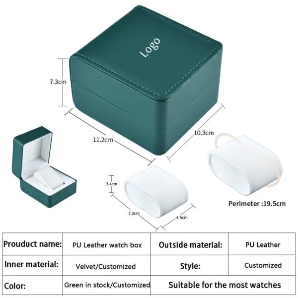 handmade luxury watch box high quality low moq custom logo watch storage gift box green pu leather watch box 3