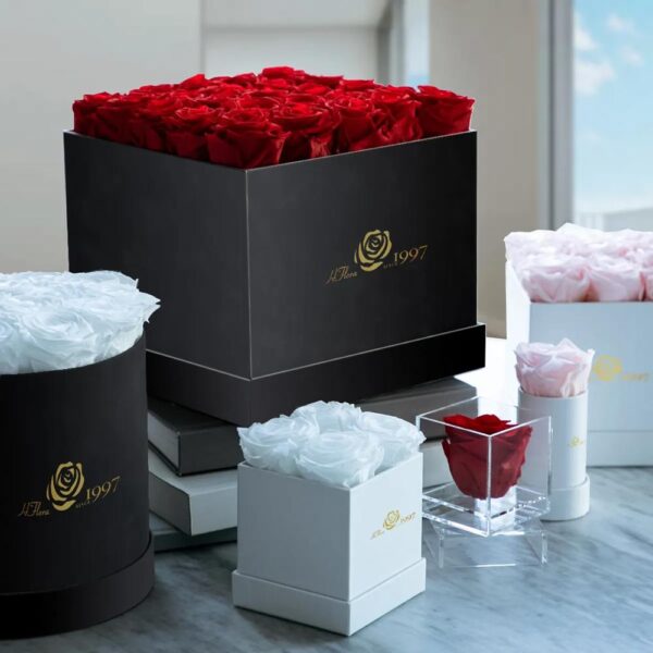 hfloral all'ingrosso personalizzato festa della mamma San Valentino regalo rotondo cuore quadrato eternità rose fiore conservato rose in una scatola 5