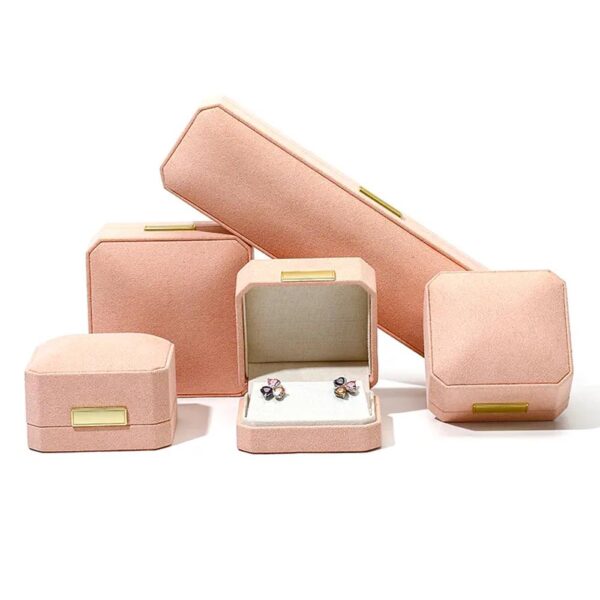 high end custom logo color suede velvet pink jewelry gift packaging set boxes for fine jewellery 3