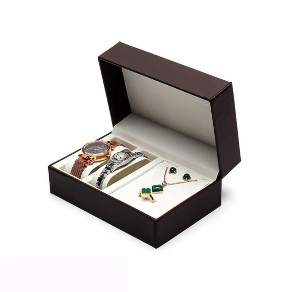 hot sale watch box necklace ring jewelry set flip pu leather watch gift box for gift packaging 2