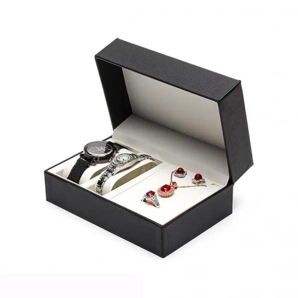 hot sale watch box necklace ring jewelry set flip pu leather watch gift box for gift packaging 4