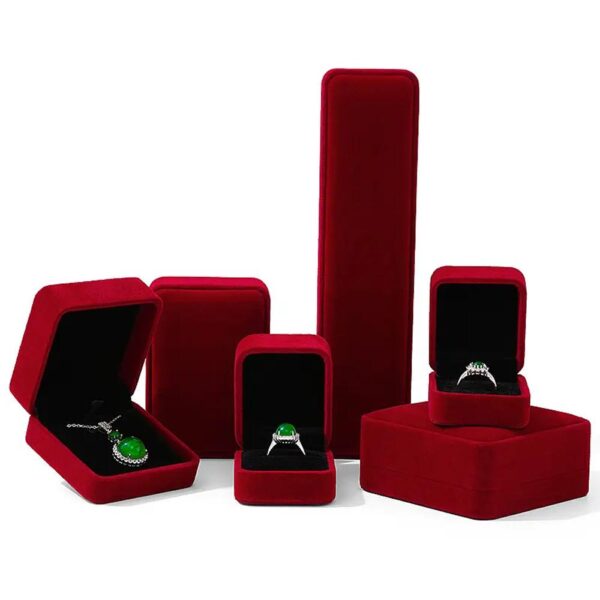 hot selling luxury small black white blue green red pink soft flannel jewelry box gift packaging case necklace ring velvet box 5