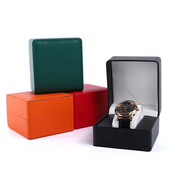 luxury jewelry custom logo watch box for luxury packaging green pu leather single watch box case with pouch 1