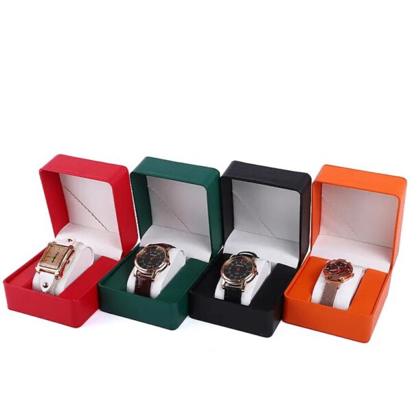 luxury jewelry custom logo watch box for luxury packaging green pu leather single watch box case with pouch 5