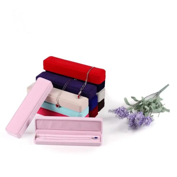 luxueux rectangle bijoux velours boîte longue chaîne noir violet rose collier boîte d'emballage 2