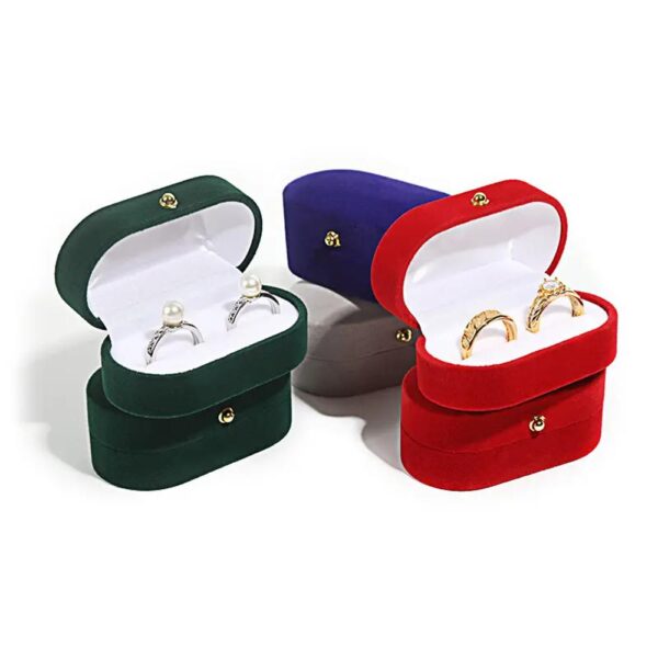 luxe gouden gesp fluwelen sieraden verpakking doos, oorbel ring gift box, fluwelen voorstel dubbele ring doos 3