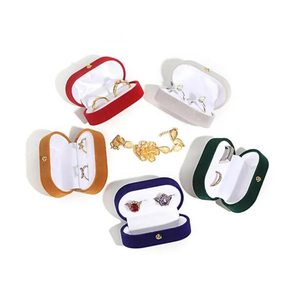 luxe gouden gesp fluwelen sieraden verpakking doos, oorbel ring gift box, fluwelen voorstel dubbele ring doos 5