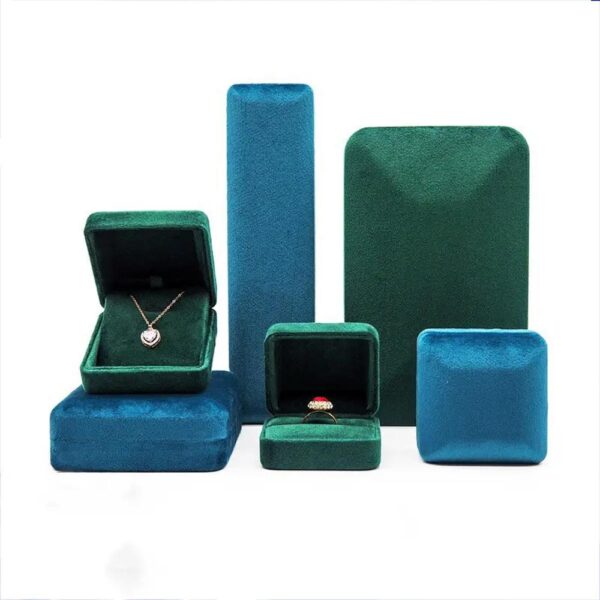 new custom logo high quality blue velvet box ring bracelet necklace pendant jewellery set box 2