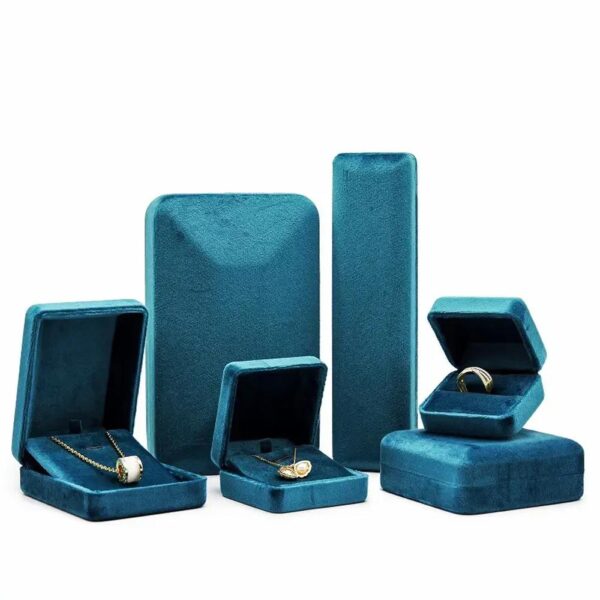 new custom logo high quality blue velvet box ring bracelet necklace pendant jewellery set box 5