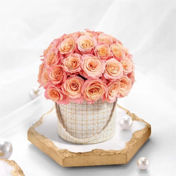 nouvel emballage floral jour de la valentine tube portable bouquet rond rose boîte à fleurs en tissu avec poignée 4