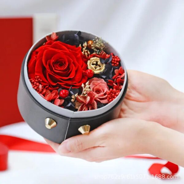 valentine's day gift eternal flower rose gift box holiday companion gift business round rivet leather box 3